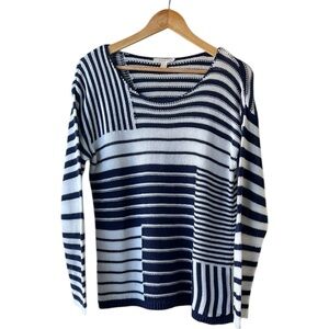 Esprit Trui Striped Navy and White Knit Sweater Large